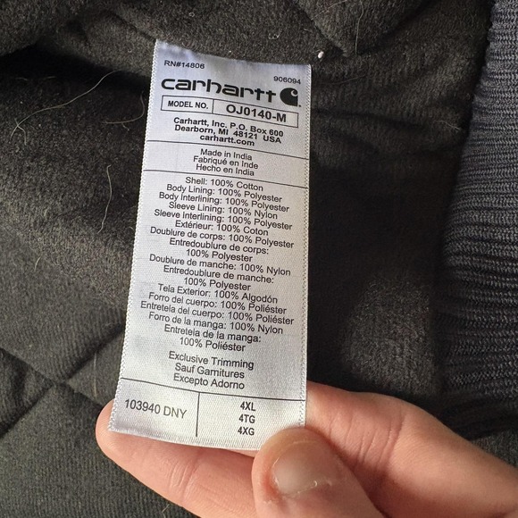 Carhartt Jacket Mens 4XL Dark Navy Loose Fit Duck Insulated Hooded Active 103940 - Picture 6 of 13